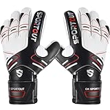 Sportout Torwarthandschuhe, Fußballhandschuhe mit Fingersave, Torwarthandschuhe Kinder,Herren mit rutschfeste 4mm Latex, Torwart Handschuhe für Kinder, Erwachsene und Jugendliche (Black, 9)