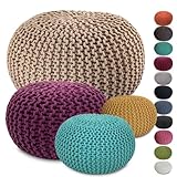 Amago home Strickhocker XXL Pouf Ø55 H37cm Bodenkissen Sitzpouf Baumwolle nachhaltig Farbe beige