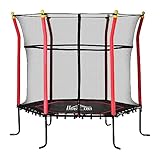 HOMCOM 160 cm Trampolin für Kinder Gartentrampolin mit Sicherheitsnetz Randabdeckung Fitness-Trampolin Mini-Trampoline mit Netz für 3-10 Jahre Kinder Stahl Rot