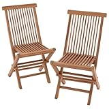 Divero 2er-Set Klappstuhl Teakstuhl Gartenstuhl Teak Holz Stuhl für Terrasse Balkon Wintergarten witterungsbeständig behandelt massiv klappbar Natur