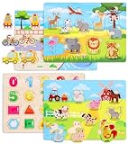 Gontence 4er-Set Holzpuzzle - Kleinkinder Spielzeug ab 2 3 Jahre - Montessori Spielzeug ab 1 Jahr - Puzzle ab 2 - Holzspielzeug Kinderspielzeug Motorikspielzeug - Steckpuzzle Holz ab 1 Jahr