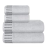 MALLONI HOME Ultra Soft 4er-Pack Handtuch-Set, Baumwolle, enthält 2 übergroße Badetücher 70 x 140 cm, 2 Handtücher 50 x 90 cm, für den täglichen Gebrauch, kompakt und leicht — hellgrau