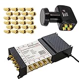 Premium X Multischalter Set PXMS 5/8 Multiswitch mit Netzteil für 8 Teilnehmer mit Quattro LNB 3D 4K UHD 8K und 24 F-Stecker