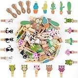 Svalor 40 Stück Mini Holzklammern, 3.5cm Klein, Dekoklammern Mit 4 Motiv für Fotos, Bilder, Collagen, Postkarten, Geschenke