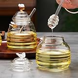 HOPEYHFM 500ml Glas Honigtopf, Honigspender mit Löffel Deckel, Honigbehälter, Transparenter Glas Honigdose, Versiegelter Honigglas, Marmeladendose, für Honig, Sirup, Hause, Küche Speicherung (Stil 1)