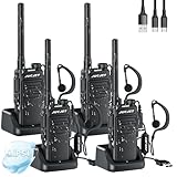 JUCJET EP31 Walkie-Talkie (4 Stück), IP54 wasserdichte Walkie-Talkies, PMR446-Walkie-Talkie mit Großer Reichweite, 2-in-1-TYP-C-Ladekabel, mit USB-Ladestation, original Kopfhörer. (Schwarz)