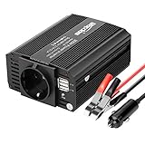 Bapdas 300W Kfz-Wechselrichter Spannungswandler DC 12 V auf AC 230 V, 220V inkl. USB-Anschlüssen (4,2 A)