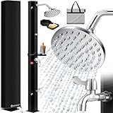 KESSER® Solardusche 40 Liter Solar Gartendusche inkl. Metall-Duschablage & Schutzhaube | warmes Wasser | max. 60°C | ohne Stromanschluss | Pooldusche Camping| Regenduschkopf und Wasserhahn | Schwarz