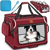TRESKO® Hundebox faltbar inkl. Leckmatte, Spatel & Reflektoren M 61x42x42cm | Transportbox für Hunde und Katzen | Hundetransportbox Auto für kleine & große Hunde | Hundetasche robust Rot