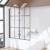 Duschwand für Badewanne 2-teilig 120x140cm Faltbar Duschabtrennung, Badewannenaufsatz Duschtrennwand mit 6mm EGS Sicherheitsglas, Gewölbter Schwarzer Badewannenfaltwand Trennwand
