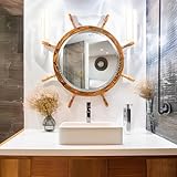 Nagina International Santorini Wandspiegel aus Holz, antikes Braun, geflammt, schön, nautisch, stabil, groß, für Badezimmer und Zimmer, Wandmontage, 61 cm