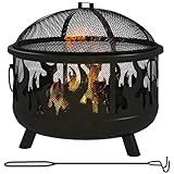 Outsunny 2-in-1 Feuerschale Feuerkorb Feuerstelle mit Funkenschutz Grillrost für Garten BBQ Metall Schwarz Ø61 x 55 cm