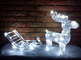 Beleuchtetes Rentier mit Schlitten und 64 LEDs für innen und außen