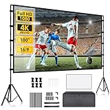 Yofuly Projektionsleinwand mit Ständer, 100 Inch tragbare doppelseitige Projektionsleinwand mit Tragetasche, 16:9 4K HD Indoor Outdoor Videoleinwand für Camping-Heimkino