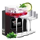 YOUKI Cocktailgläser, Vintage-Coupé-Gläser-Set, Champagner, Cocktail, Martini, Weingläser, langer Stiel, 280 ml, 4 Stück