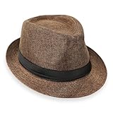 Schramm® Fedora Hut für Damen und Herren Panamahut mit Stoffband Sonnenhut in 5 Umfang 56-58cm 100% Polyester Gangster-Hut Trilby-Look, Farbe:braun