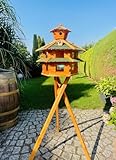 DARLUX Vogelvilla wetterfest von L bis XXL Futterhaus Vogelhaus mit oder ohne Ständer in Braun mit Rot, Grün oder Blau für Garten und Balkon (Größe XXL mit Ständer, Grün - Braun)