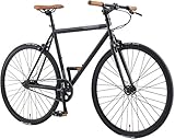 BIKESTAR Singlespeed 700C 28 Zoll City Stadt Fahrrad Fixie | 53 cm Rahmen Rennrad Retro Vintage Herren Damen Rad | Schwarz & Grau | Risikofrei Testen