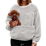 Kapuzenpullover Damen Mit Katzentasche Oversize Hoodie Haustier Carrier Sweatshirt Pullover Große Tasche Mit Reißverschluss Winter Kapuzenpulli Katzenpulli Langarmshirt Pet Katzen Hund Schwarz XXXL L
