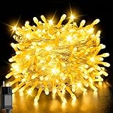 Gcstnn Lichterkette Außen Innen, 20m 200LED Weihnachten Lichterkette Strombetrieben mit Stecker Timer, 8 Modi IP65 Wasserdicht Lichterketten für Garten Weihnachtsbaum Dekoration -Warmweiß