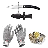 Kaqisen Austernmesser Oyster Knife Set Austernöffner Schnittfeste und Handschuhe für Muscheln Oder Hartkäse Geeignet Holzgriff Edelstahl (Schwarz, Medio/M)