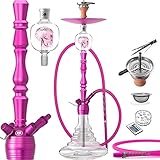 DILAW® Vatos Shisha Set Hookah 93cm Aluminium Alu + LED Licht | Wasserpfeife Kaminkopf Komplettset Molassefänger Silikonschlauch Alumundstück Tabakkopf Kaminaufsatz 18/8 Kopfschliff, Pink