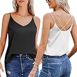 Ekouaer Trägertop Damen Top Elegant Röcke Damen Sommer Blusentop Satin Unterhemden 2 Pieces Zweiteiler Sexy, Schwarz+Weiß, M