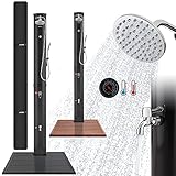 Arebos Solardusche 60 L & Bodenelement Anthrazit | mit Handbrause & Thermometer | Wassertemperatur bis zu 60°C Pooldusche Camping | runder Duschkopf | Snap-In Technologie | Inkl. Abdeckhaube I Schwarz