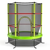 KOMFOTTEU Trampolin für Kinder, Kindertrampolin mit Sicherheitsnetz, Gartentrampolin bis 135 kg belastbar für Kinder ab 3 Jahren, Indoor- & Outdoortrampolin, 165 x 165 x 165 cm, Grün