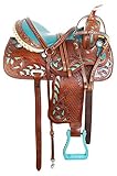 Wonder Wish Westernsattel-Set für Pferde, Rennsport, Leder, Blau