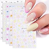 JMEOWIO 3D Nagelsticker Frühling Blumen 5 Blatt Nagelaufkleber 5D Stereoskopisch Selbstklebend Bunte Blüte Nail Art Sticker Dekoration Nageldesign Zubehör