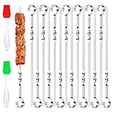 Ajuanbazha 24er Set Grillspieße Aus Edelstahl mit 2 Bürsten, Wiederverwendbare Schaschlikspieße, Schaschlikspieße Edelstahl Ideal für Fleisch und Gemüse