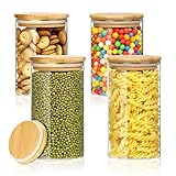 MXTIMWAN Vorratsgläser mit Deckel 4er Set, Vorratsdosen Glas Luftdicht Glasbehälter mit Bambus Deckel, Aufbewahrungsgläser für Kaffee, Tee, Gewürz, Haferflocken, 550ML/700ML