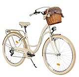 Komfort Fahrrad Citybike Mit Weidenkorb Damenfahrrad Hollandrad, 28 Zoll, Creme-Braun, 7-Gang