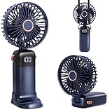 CNMTCCO Handventilator,Tragbarer Leise Mini Ventilator,USB Wiederaufladbar Faltbal ventilator,Mit 5 Geschwindigkeitsstufen,Klein Taschenventilator,mit Sockel und Umhängeband für Reisen Büro Zuhause
