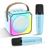 Caiord Mini-Karaoke-Maschine für Kinder, tragbare Bluetooth-Karaoke-Maschine mit 2 kabellosen Mikrofonen, Kinder-Karaoke-Maschine für Geburtstag, Zuhause, Party, Geschenk für Mädchen und Jungen (blau)