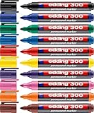 edding 300 Permanentmarker - schwarz - 10 Stifte - Rundspitze 1,5-3 mm - wasserfest, schnell-trocknend - wischfest - für Karton, Kunststoff, Glas, Holz, Metall, Glas (01: Sortiert)