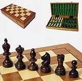 Olympisches Schachspiel, Holz Schachfiguren mit Aufbewahrungsbox, 35x35cm Intarsien Klappbar Brett, Klassisches Design, Braun und Beige, mit Grüner Samteinlage