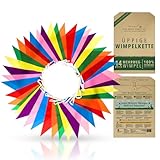 Premium Wiederverwendbare Wimpelkette Outdoor Wetterfest - wasserdichte Stoff Girlande Outdoor Banner Deko Party - Regenbogen Girlande Geburtstag, Gartenparty, Sommerparty Deko (14m, 42 Große Fahnen)