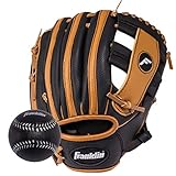 Franklin Sports Unisex Jugendliche Rechtshänder Werfer Franklin Sports Kinder Baseballhandschuhe RTP Kinder Tball Handschuh Ball Set Jungen Mädchen Teeball Mit, Schwarz/Hellbraun, 9.5 US