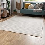 Steffensmeier Handweb Teppich Habo | Wolle (Schurwolle), Beige, handgewebt, Größe: 160x230 cm Wohnzimmer und Schlafzimmer