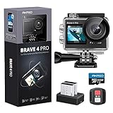 AKASO Brave 4 Pro Action Cam 4K30FPS 20MP mit 64GB U3 Speicherkarte 40M Unterwasserkamera Ultra HD Touchscreen 170 ° Weitwinkel, EIS Stabilisierung, 5X Zoom, 2.4G Fernbedienung und 2 Akkus 1350mAh