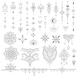 4 Blätter Fake Tattoos Mandala Schwarz Temporäre Klebetattoos Erwachsene Wasserdicht Tattoo Mädchen Arm Tattoo Klebe Aufkleber Tatoos zum Aufkleben Frauen Damen Kinder Männer