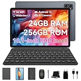 BESTTAB Android 14 Tablet 10 Zoll, 24GB RAM+256GB ROM(2TB TF), 1920 * 1200 FHD Display，Octa Core T606,Widevine L1，PC Tablet mit Tastatur, 5G WiFi, 5000mAh,BT 5.0