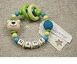 Baby Motorik Spielzeug personalisiert mit Namen | Holz Lernspielzeug als Mädchen & Jungen Geschenk zur Geburt, Taufe | Bär in lemon grün