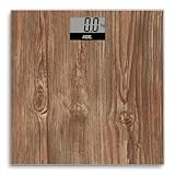ADE Digitale Körperwaage in gemütlicher Holzoptik | großes Display | rutschhemmende Wiegefläche aus Sicherheitsglas | genaue Wiegeergebnisse