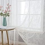 MIULEE Vorhang aus Spitze, transparent, Bestickt, Blumenmuster, mit gewellten Kanten, Vorhänge weiß mit Blumenmotiven, Filtervorhänge für Schlafzimmer, Wohnzimmer, 2 x 150 x 225 cm