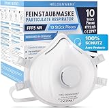 HELDENWERK® FFP3 Maske mit Ventil – 5er, 10er oder 20er Set – Atemschutzmaske/Staubschutzmaske zertifiziert Ausatemventil – Staubschutzmasken mit verstellbaren Hinterkopfband (10er Pack)
