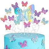 Popuppe 16 Stück Schmetterlinge Geburtstag Tortendeko Topper Happy Birthday Kuchendekoration Cake Topper für Geburtstag Party (blue)