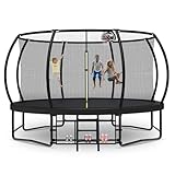 Tatub 4,6 m großes Upgrade Kürbis-Trampolin für Kinder und Erwachsene, Outdoor-Freizeit-Trampoline mit Basketballkorb und Netz, gebogene Stangen und Aufbewahrungstasche, Schwarz
